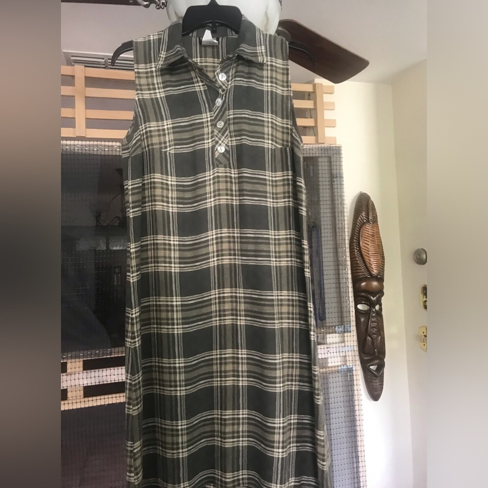 HELENE ❤️ BLAKE Sleeveless Olive Plaid POLO Shirt midi Dress LIKE NEW